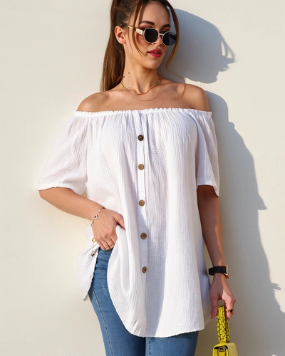 Bluză din bumbac Royalfashion pentru femei în stil spaniol cu butoane decorative