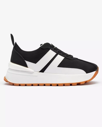 Pantofi sport pentru femei din piele ecologică de culoare neagră, cu inserții colorate Tifora- Footwear