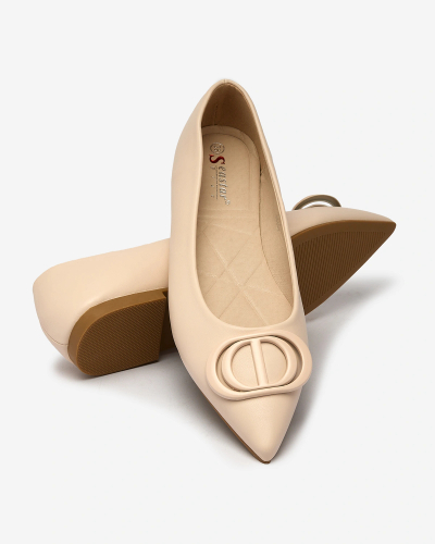 Royalfashion Balerini cu vârf ascuțit de damă, crem, cu ornament pe nas Manixy