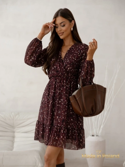 Royalfashion Rochie mini de damă cu model, volane și decolteu petrecut