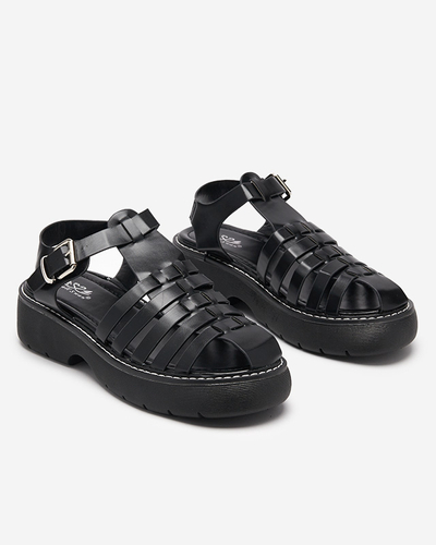 OUTLET Sandale negre de dama pe talpa masiva Leteris - Incaltaminte