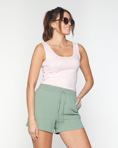 Pantaloni scurți de damă, verzi, din țesătură PLUS SIZE - Îmbrăcăminte