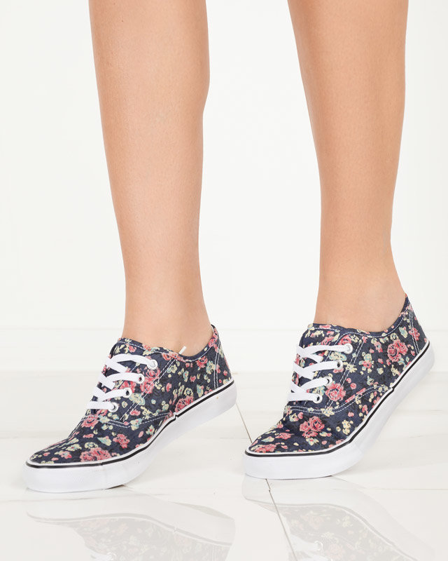 OUTLET Tenisi dama bleumarin cu flori Sertoli - Incaltaminte