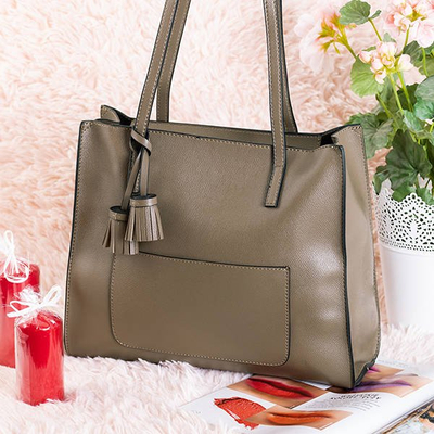 Geantă pentru femei cu franjuri kaki - Genți de mână