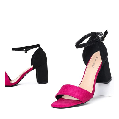 Czarne sandały na słupku z fuksjowym wykończeniem Betine - Obuwie