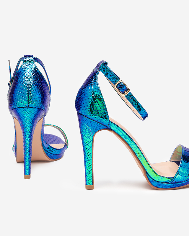 Sandale holografice de dama albastre pe toc Fasiro - Incaltaminte