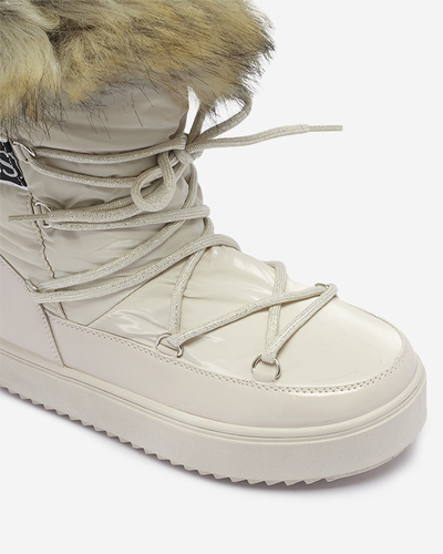 Cizme de zăpadă pentru femei bej cu blană Lilitsa- Footwear