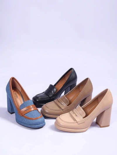 Mocasi de damă Royalfashion din denim pe toc bloc Jozenas