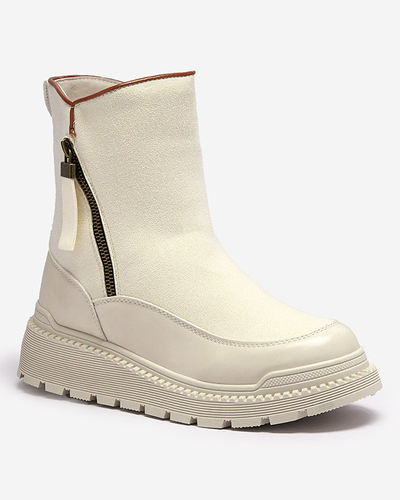 Cizme cu toc plat de damă crem Mefina- Footwear