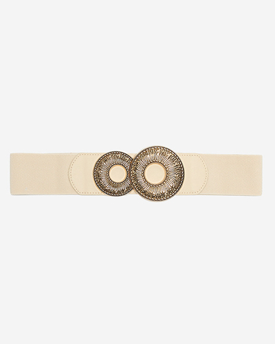 Curea elastica bej cu catarama mare aurie - Accesorii