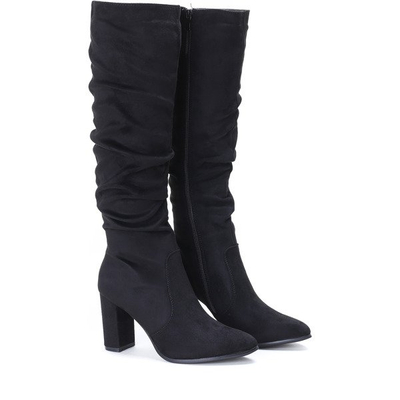 Czarne kozaki na słupku Michelle - Obuwie