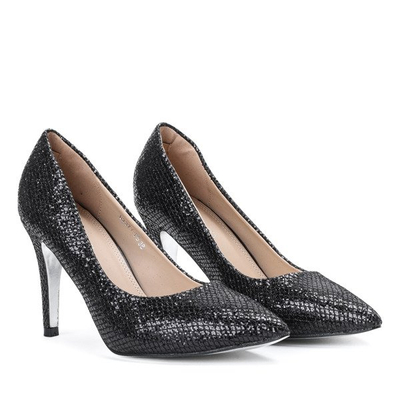 Czarne czółenka na szpilce Shiny Diamond - Obuwie