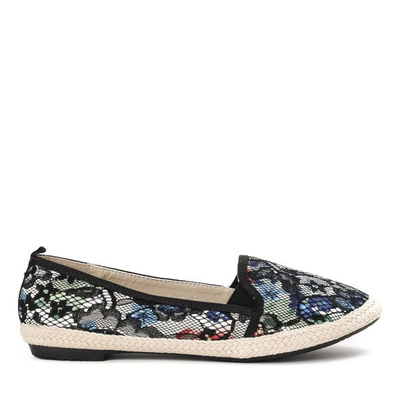Czarne espadryle we wzorze kwiatowym Asta - Obuwie