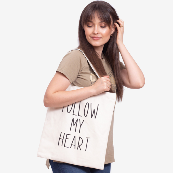 Geantă albă din stofă cu inscripția - Accesorii