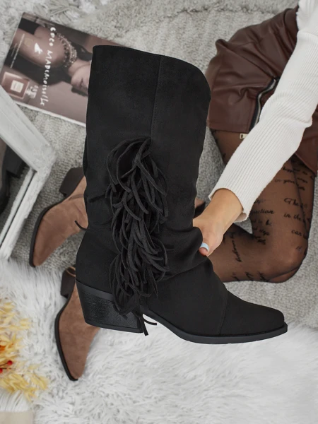 Botine cowboy de damă cu toc și franjuri Selva