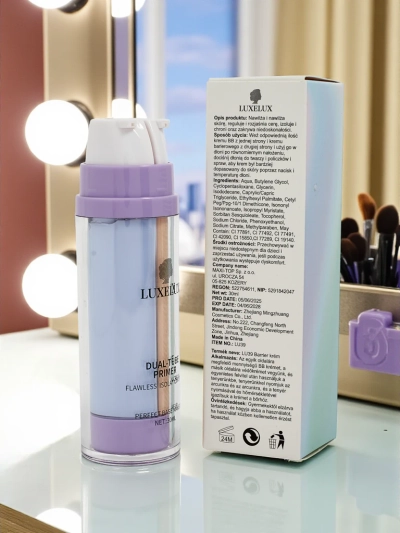 Crema 2 în 1 cu bază violetă de machiaj și fond de ten - neutralizează tonurile galbene și pământii