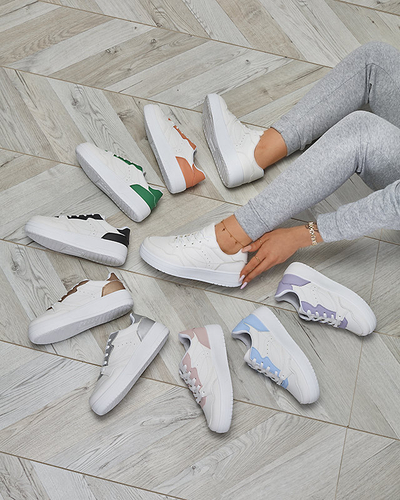 Pantofi sport de damă albi cu inserții mov Tercua- Footwear