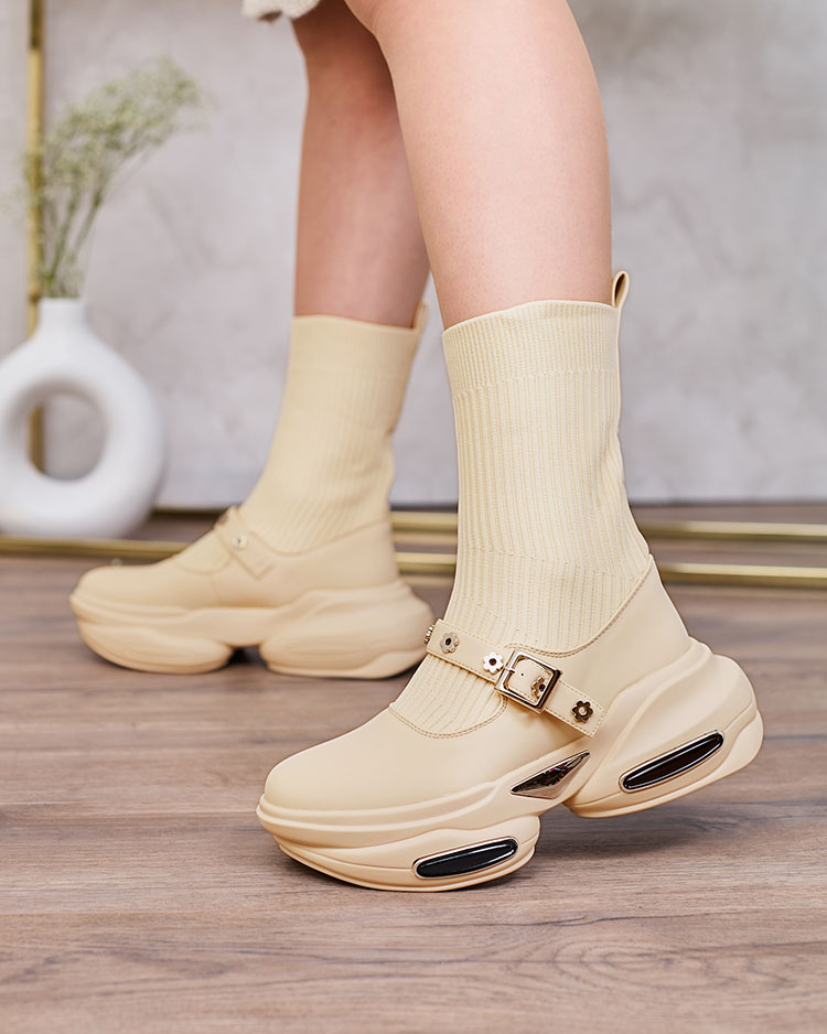 Royalfashion Cizme sport de damă cu partea superioară a'la ciorapului în bej Folden