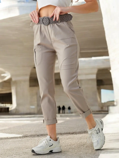 Pantaloni din viscose pentru femei Royalfashion cu curea