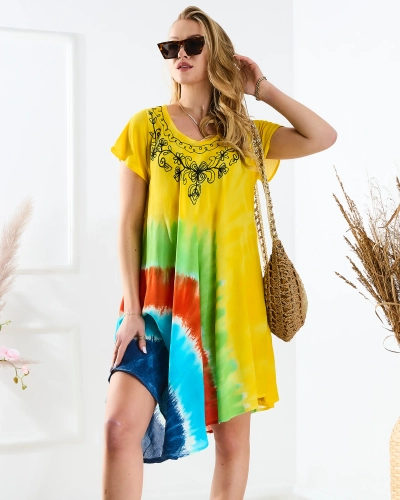 Cuvertură de plajă galbenă pentru femei cu imprimeu colorat- Îmbrăcăminte