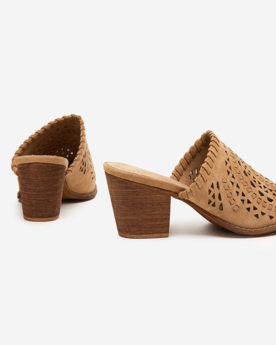 OUTLET Pantofi de dama maro deschis Aqarion cu toc inalt - Incaltaminte