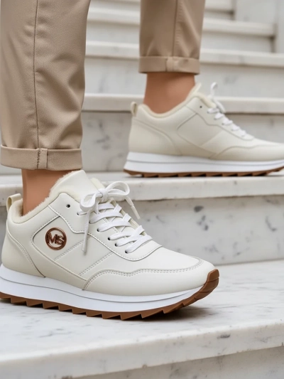 Royalfashion Alba Sneakerși Dama Călduroși Albi Piele Ecologică cu Platformă