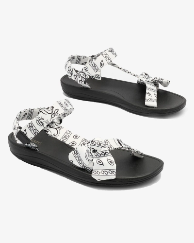 Royalfashion Sandale de damă albe și negre cu fundiță Oyall