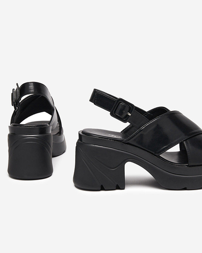 Sandale negre de damă pe stâlp gros Feine - Încălțăminte