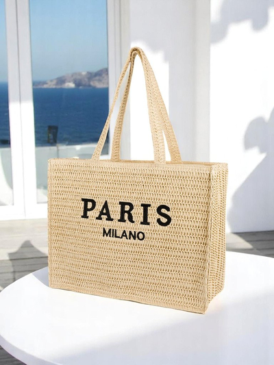 Royalfashion Geantă Mare de Paie pentru Femei Paris Milano Mare