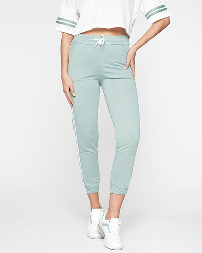 Set de trening sport pentru femei, verde și alb, cu dungi - Îmbrăcăminte