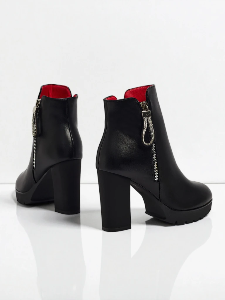 Botine de damă din piele ecologică cu toc gros Marellin