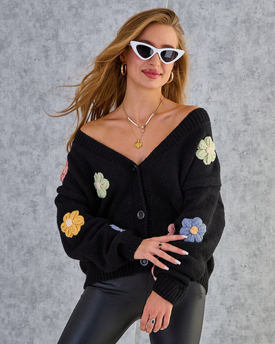 Royalfashion Pulover fără nasturi cu petice de flori pentru femei