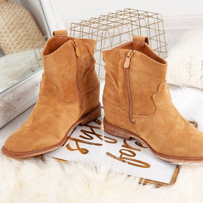 Cizme de cowboy pe platforme de culoare camel Brunoki - Încălțăminte