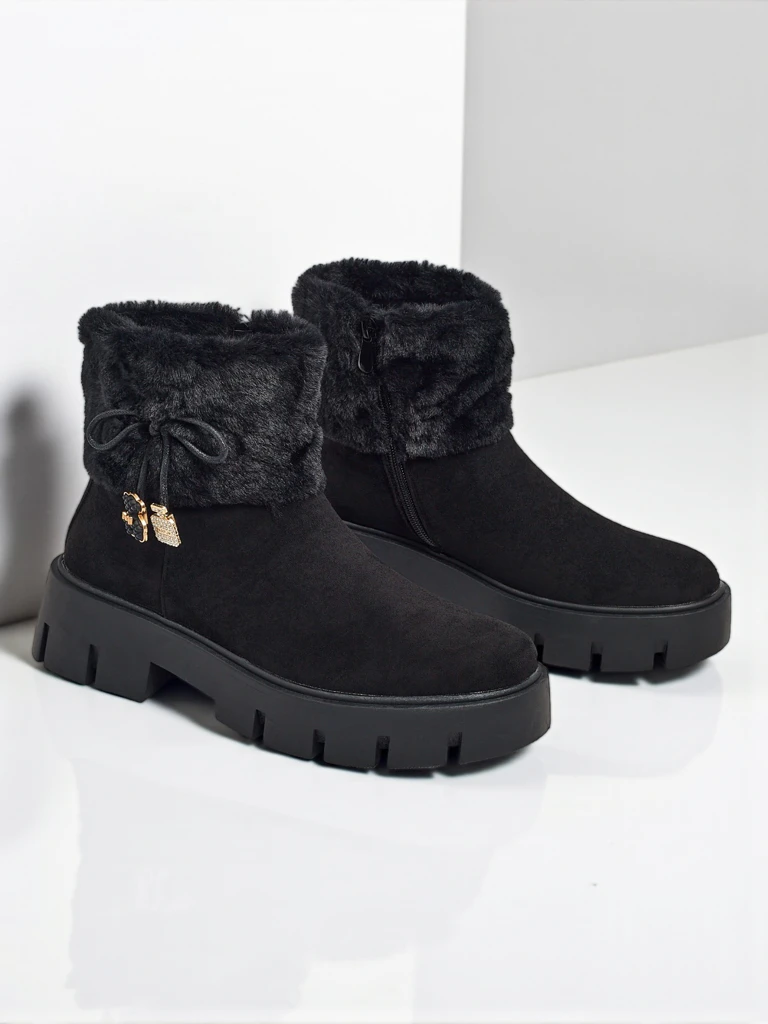 Botine înalte de damă din piele ecologică întoarsă cu blană Vernaya