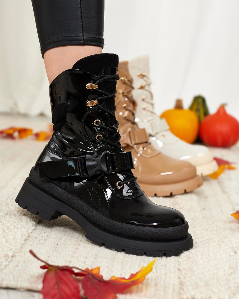 Royalfashion Cizme lăcuite de damă, negru Setogy