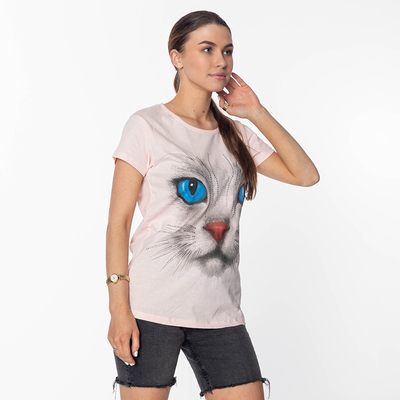 Tricou Pink Cat Print pentru damă - Îmbrăcăminte