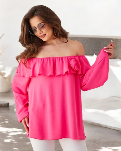 Bluză Royalfashion pentru femei în stil spaniol cu volan și floare