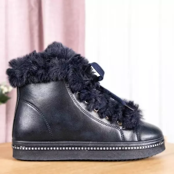 OUTLET Cizme cu platformă albastru marin cu blană Salyssa - Încălțăminte