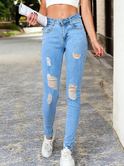 Royalfashion Blugi tubulari pentru femei cu frecare 5717-6