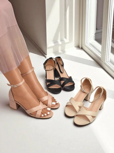 Royalfashion Sandale de damă cu toc gros jos Eleganza Strap