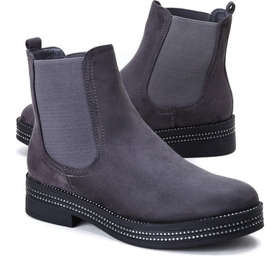 Szare botki z cyrkoniami na płaskim obcasie Izzie - Obuwie