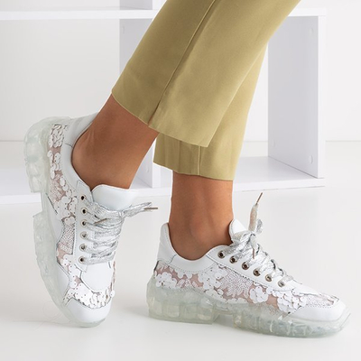 Białe damskie sportowe buty z cekinami Polja - Obuwie