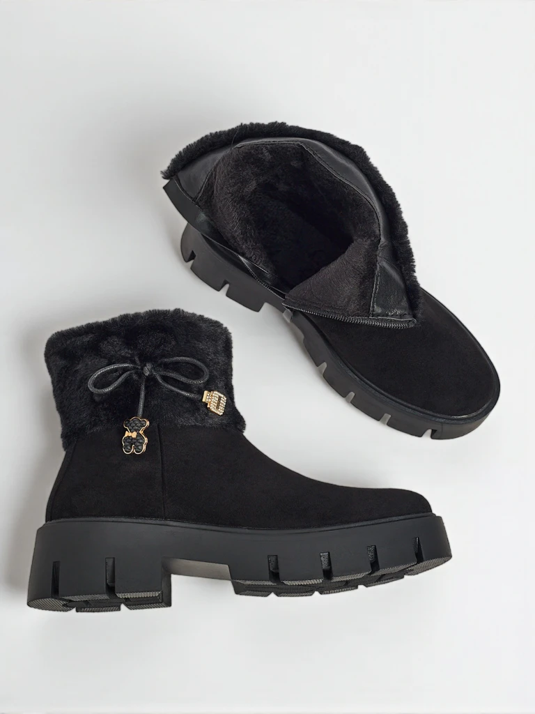 Botine înalte de damă din piele ecologică întoarsă cu blană Vernaya