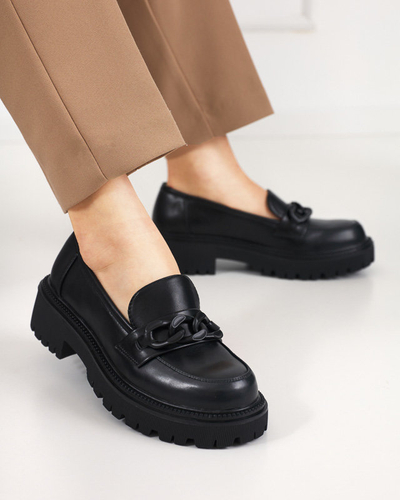 OUTLET Pantofi de dama din piele ecologica neagra cu lant Konera - Incaltaminte