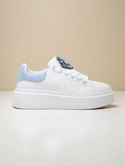 Aurelia Bianco – Sneakers damă albe cu platformă și ornament glamour