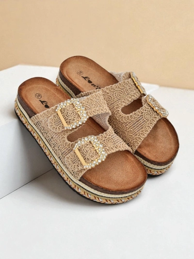 Royalfashion Sandale de damă cu catarame cu pietre GlamCork