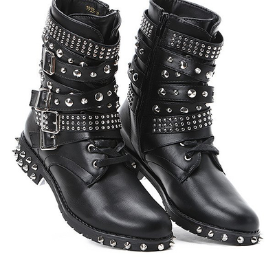 Czarne workery z ćwiekami Alex - Obuwie