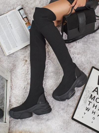 Cizme lungi de damă, slip-on, cu talpă groasă, Ravmora