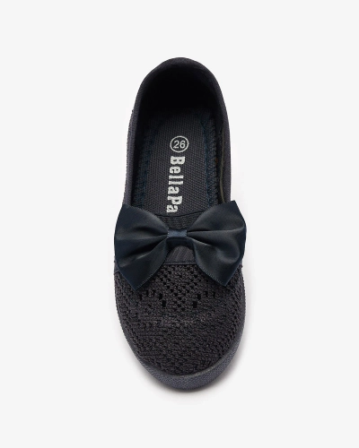 Adidași slip on cu fundiță de culoare albastru marin pentru fete Sweet Time - Încălțăminte
