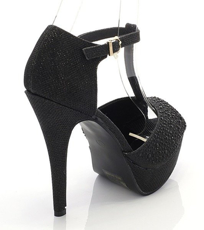 Sandale negre de damă cu toc înalt Szqueio - pantofi